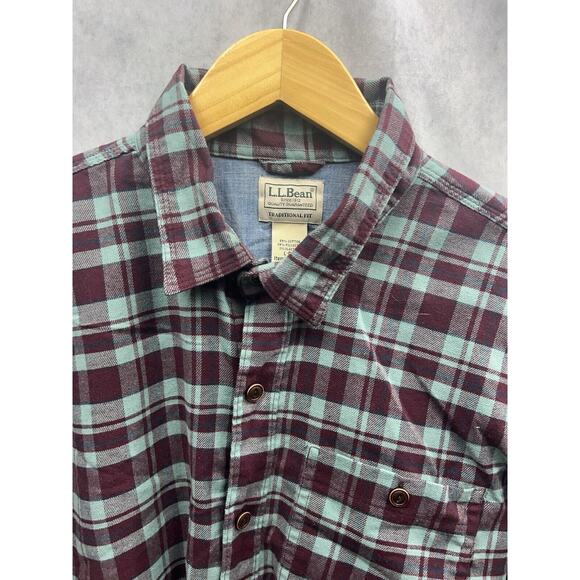 L.L. Bean Mens Chamois Button Up Shirt Traditional Fit Plaid Purple/Blue Size L - Picture 4 of 9